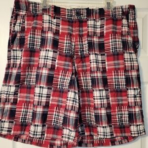 Men's Madras Patchwork Shorts Size 38 Y2K Red Blue